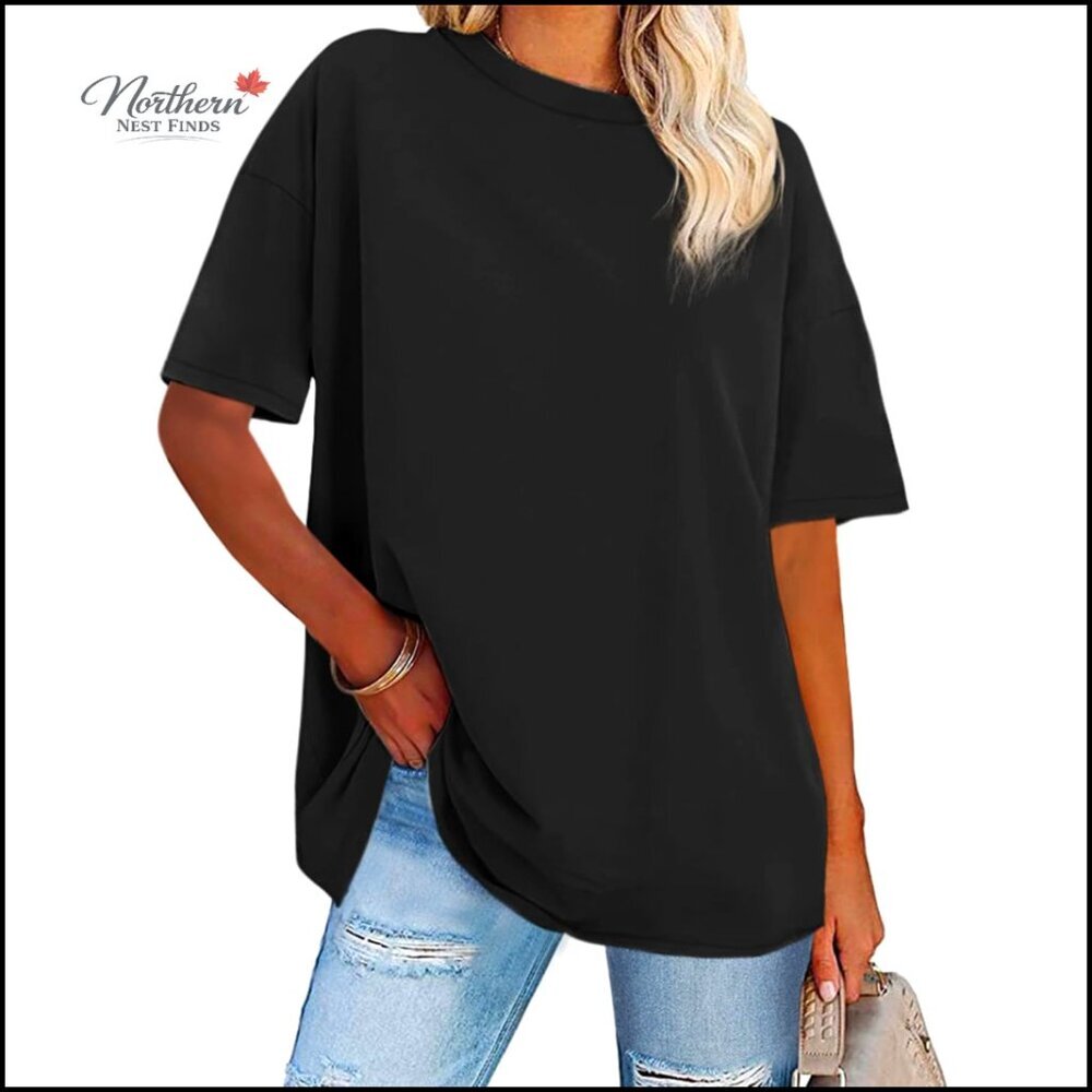Oversized Boyfriend Tee Loose Fit Summer Top Casual Short Sleeve